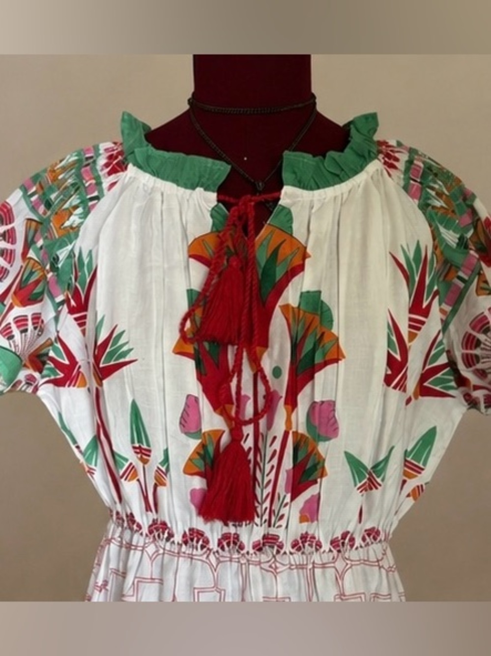 POL Hand Block Printed Cotton Tiered Midi Dress | Medium | Flutter Sleeve NWT - Picture 7 of 9